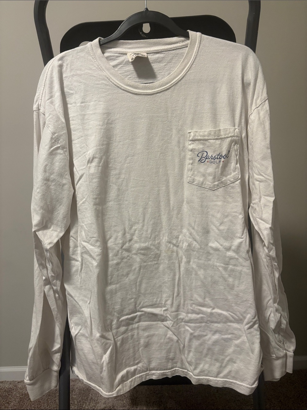 Barstool Golf Men's Long Sleeve Pocket Tee - White